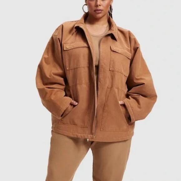 Good American Chore Dropped Shoulder Utility Jacket in Camel Brown Size 1X NWT - Picture 2 of 9
